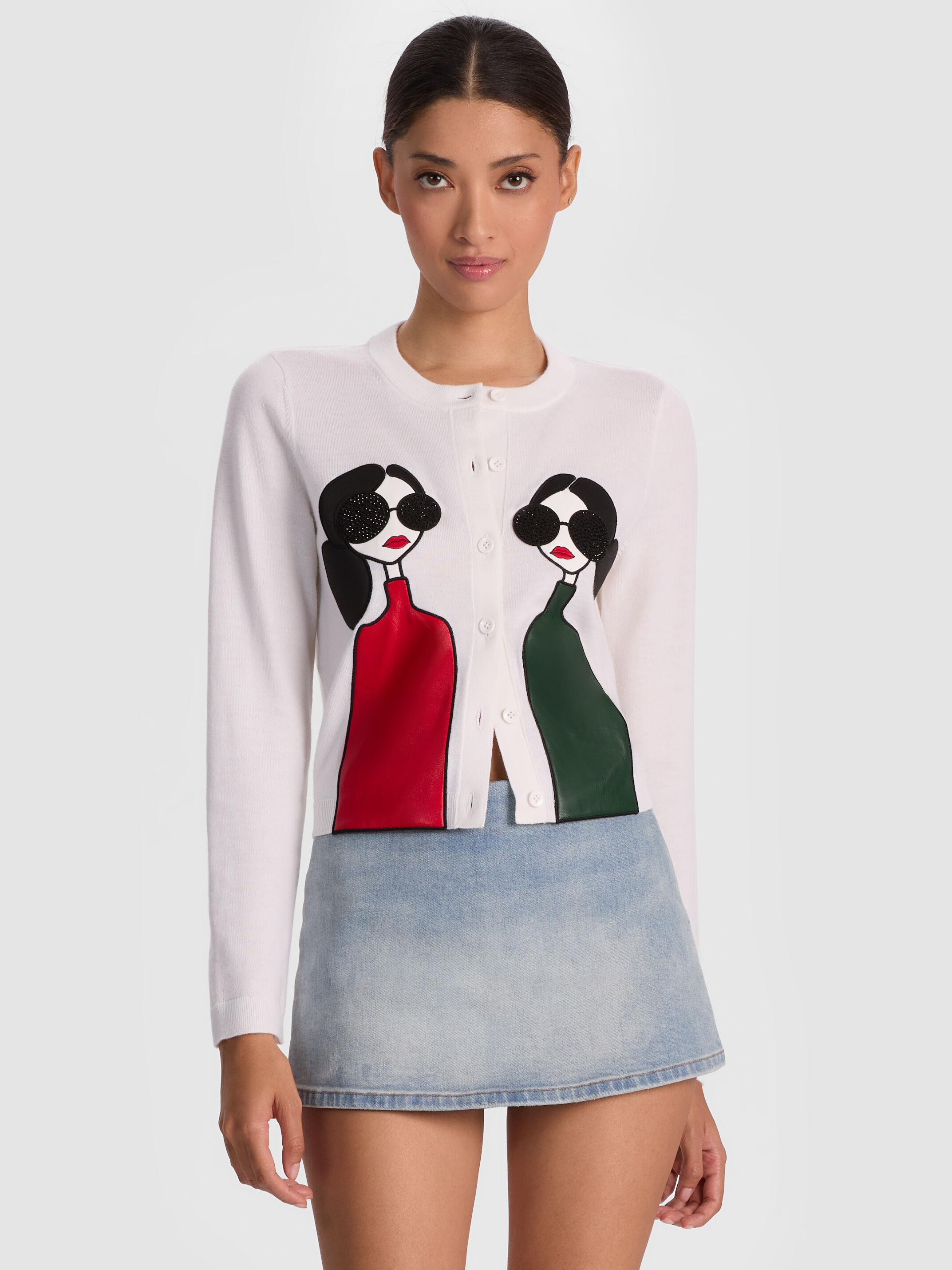RUTHY STACEFACE CARDIGAN in TWIN STACE | ALICE + OLIVIA