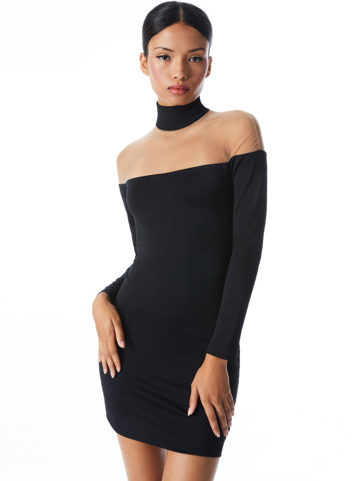 ZAHRA SHEER TURTLENECK MINI DRESS - BLACK image 2 - Alice And Olivia
