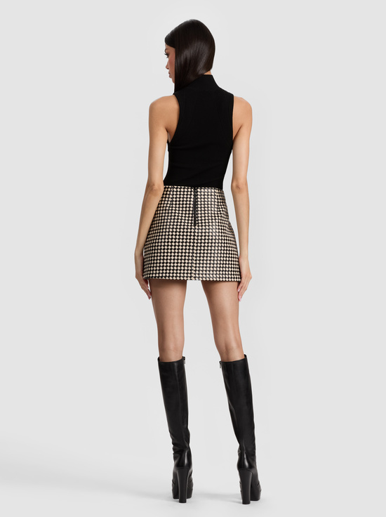 BLACK/BISCOTTI-ELANA VEGAN MINI SKIRT