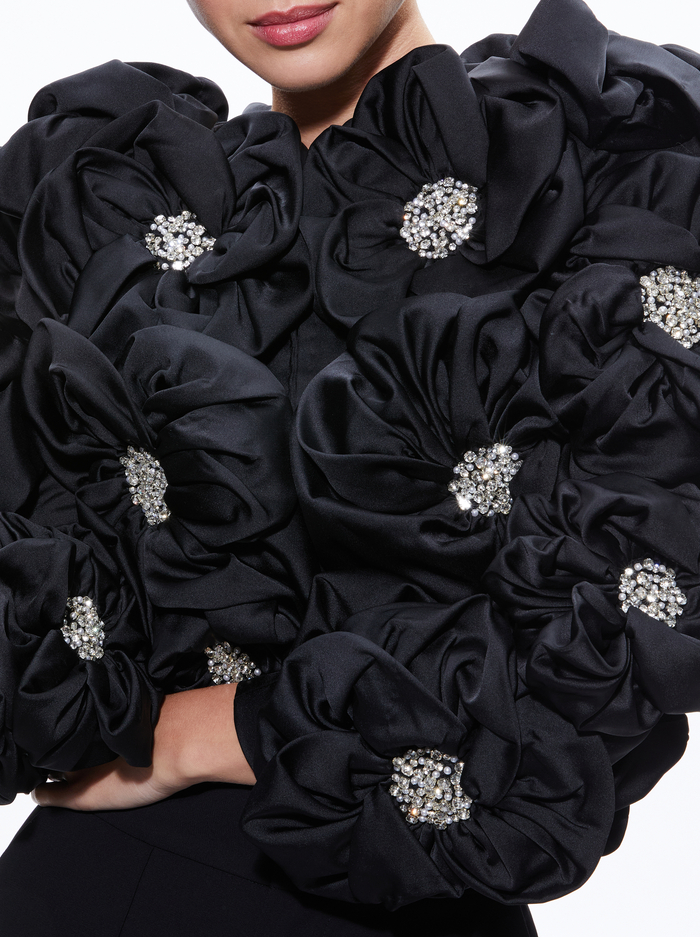 LORNA CROPPED FLORAL APPLIQUE JACKET - BLACK image 3 - Alice And Olivia
