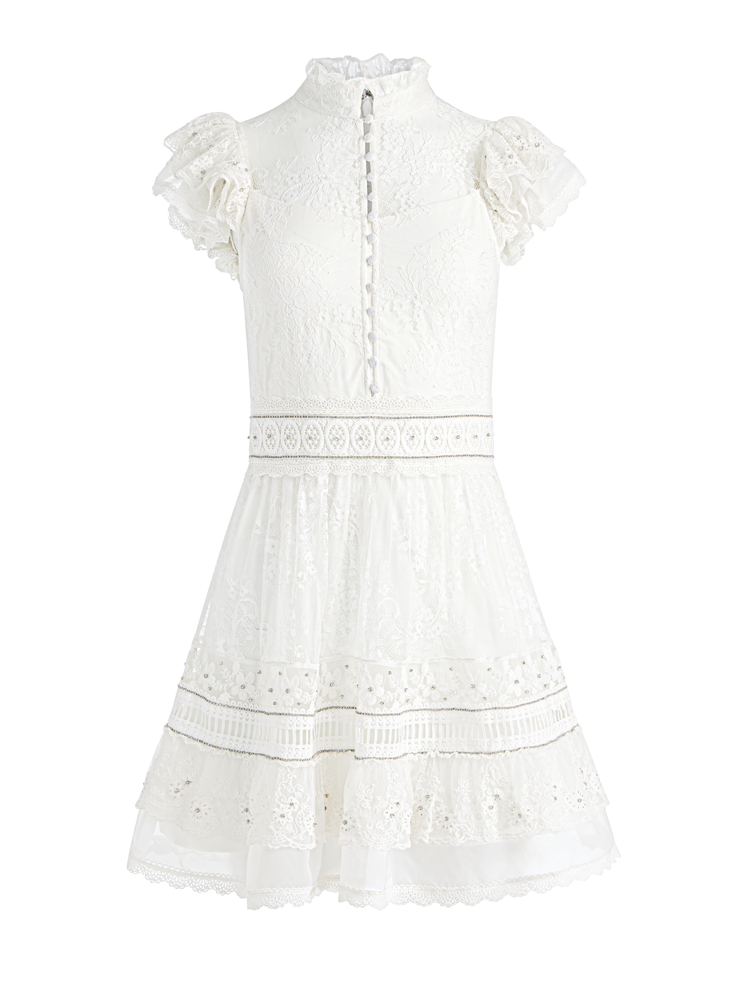 アリスアンドオリビア　オフホワイト　レース　ミニワンピース White Designer Mini Dresses | A-line, Denim, Floral | Alice