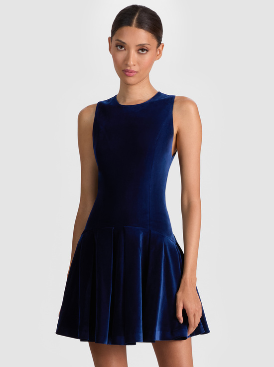 DARK MIDNIGHT BLUE-ADLEY VELVET MINI DRESS