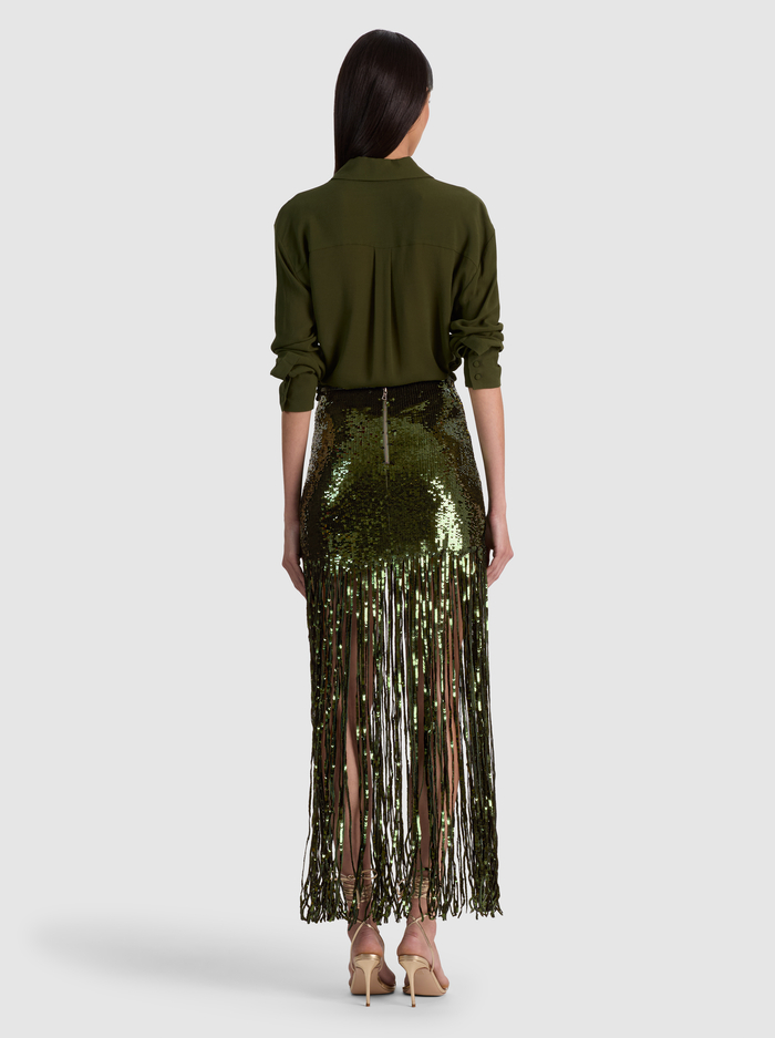 KENDRA SEQUIN FRINGE MAXI SKIRT - DARK FERN image 2 - ALICE + OLIVIA