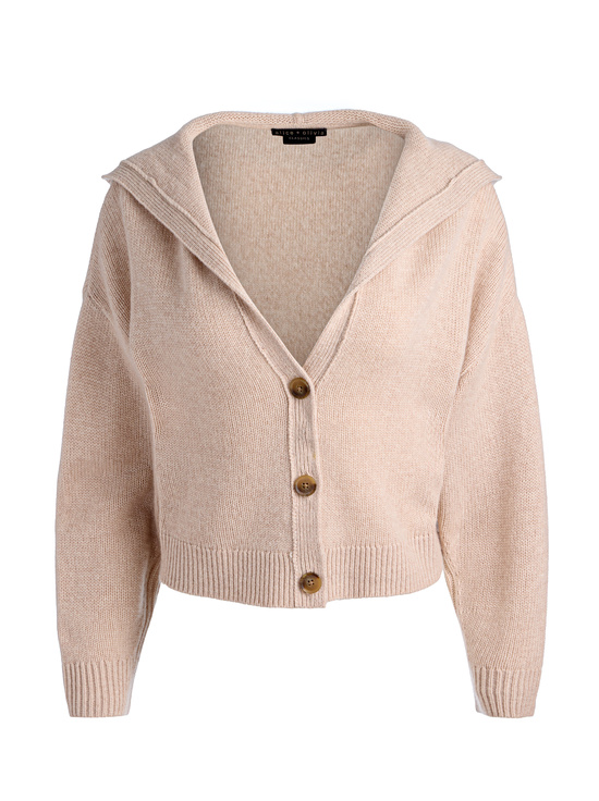 OATMEAL HEATHER-COREY HOODED CASHMERE CARDIGAN