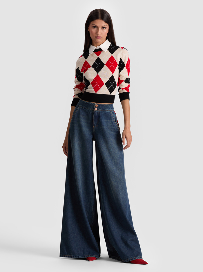 CAROLANN ARGYLE PULLOVER - OATMEAL HTR/BLACK/PERFECT RUBY image 1 - Alice And Olivia