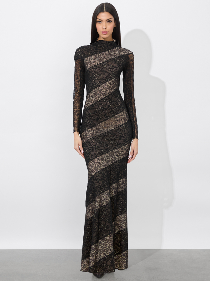 DELORA LACE PANELED DRESS - BLACK - Alice And Olivia