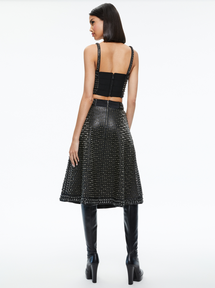 SOSIE STUDDED LEATHER MIDI SKIRT - BLACK image 1 - Alice And Olivia
