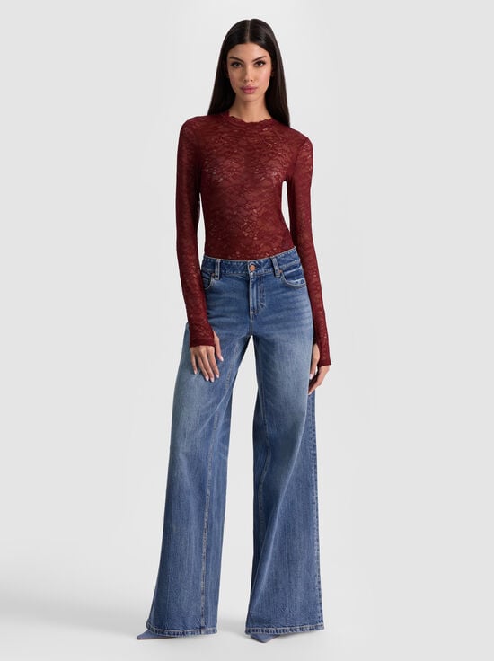 OXBLOOD-TAEYN LACE BODYSUIT