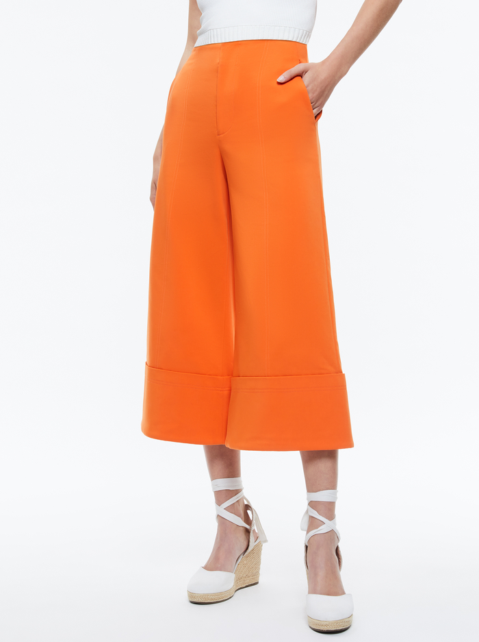 ANDRA WIDE LEG CROPPED CUFF PANT - LIGHT MANGO - Alice And Olivia