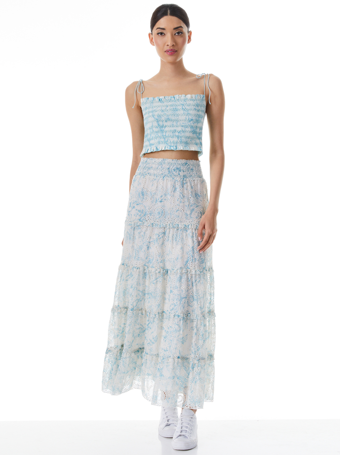 KATHLYN SMOCKED BODICE SPAGHETTI STRAP TOP - ANTIQUE BUTTERFLY OFF WHITE image 2 - Alice And Olivia