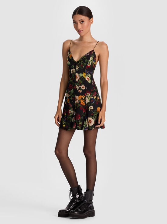 MAGIC GARDEN BLACK-JULIETTA MINI SLIP DRESS
