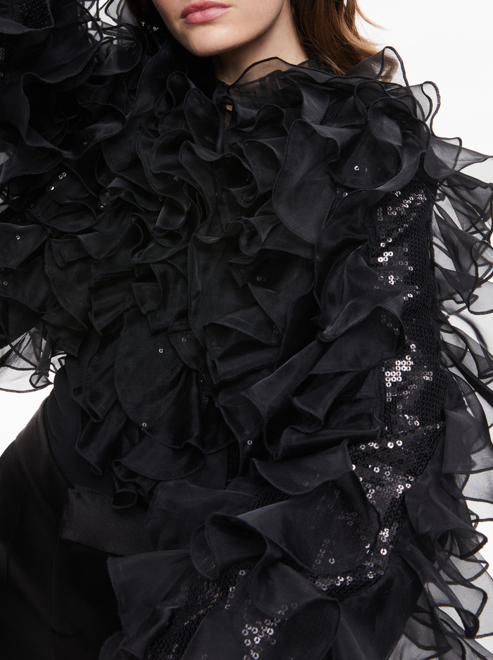 BRITTON RUFFLED CROPPED JACKET - BLACK image 3 - Alice And Olivia