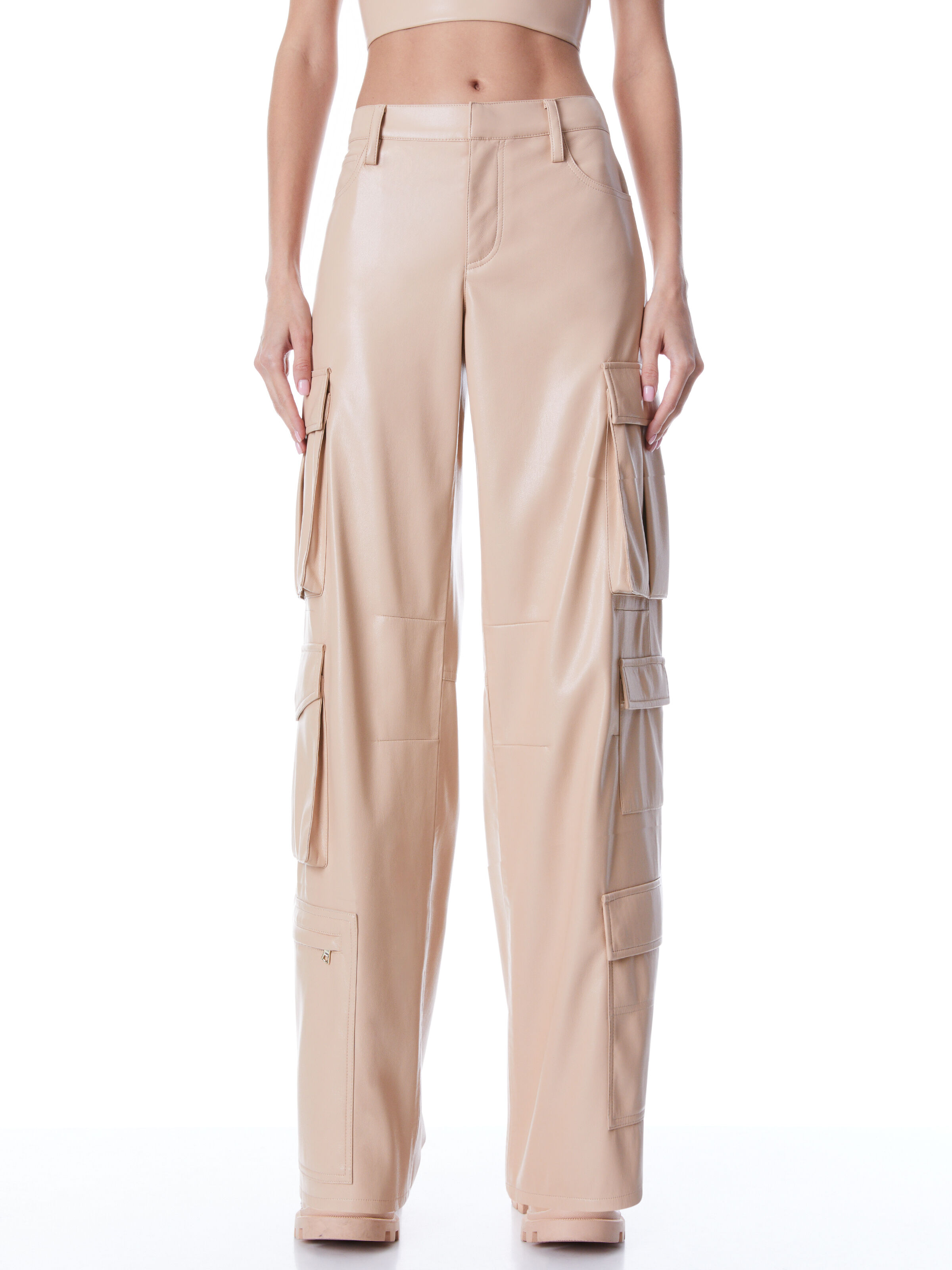 Luis Vegan Leather Cargo Pant In Almond Alice And Olivia