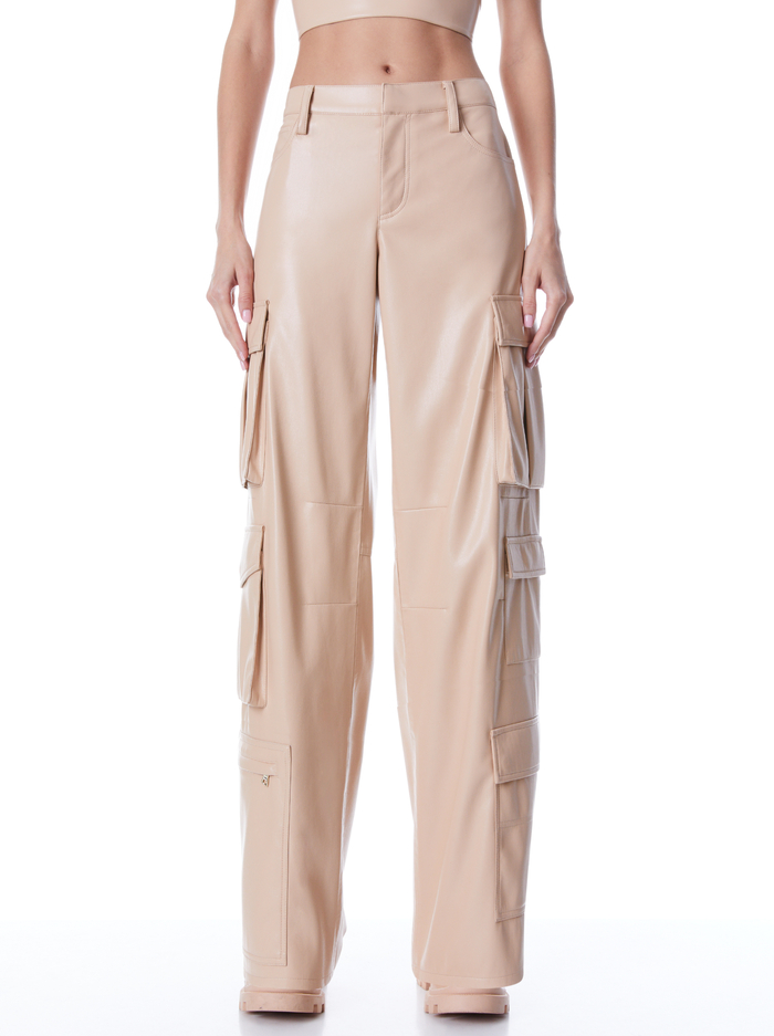 LUIS VEGAN LEATHER CARGO PANT - ALMOND - Alice And Olivia