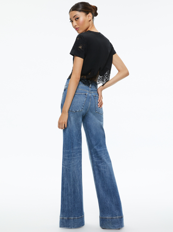 BLACK-STEPHEN LACE DETAIL CROPPED TEE