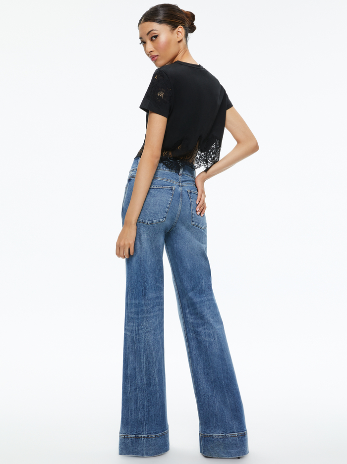 STEPHEN LACE DETAIL CROPPED TEE - BLACK image 1 - Alice And Olivia