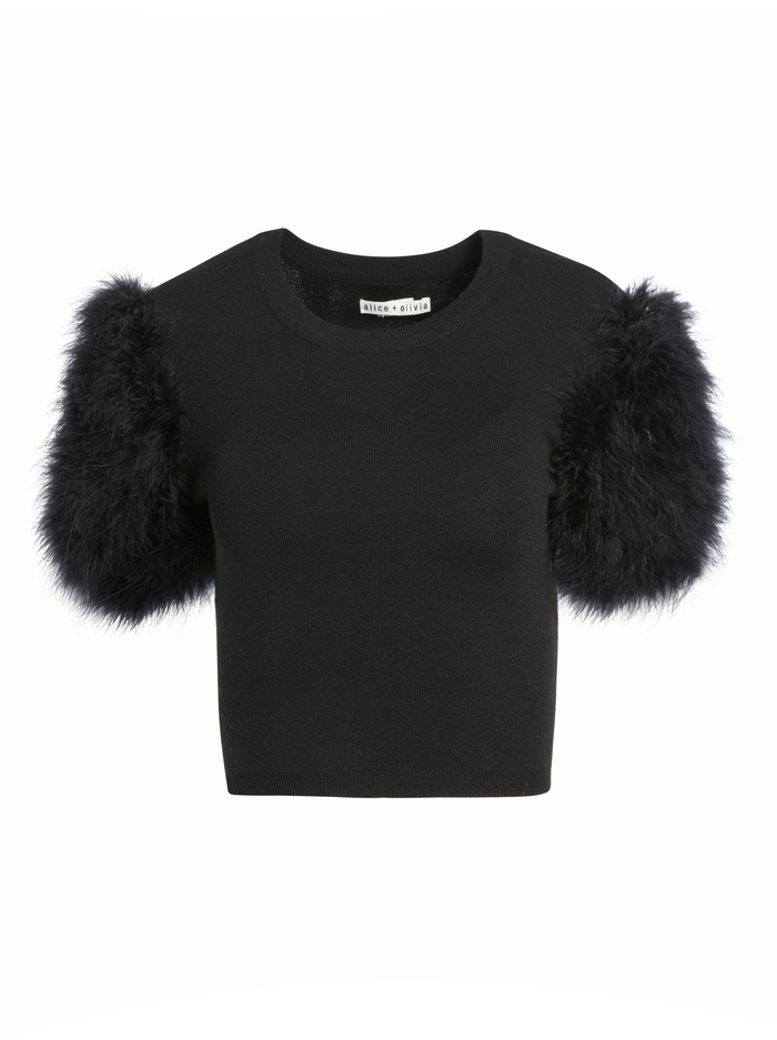 CIARA FEATHER CROPPED SWEATER - BLACK image 5 - ALICE + OLIVIA