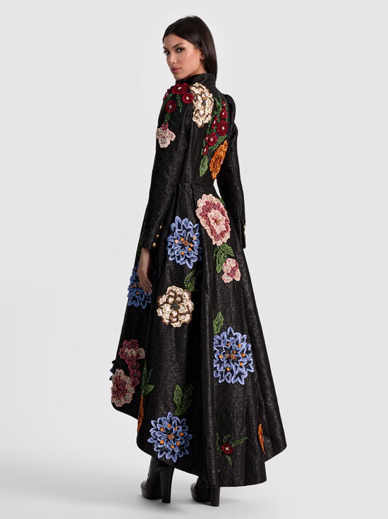BLACK/MULTI-RENATA EMBELLISHED MAXI COAT