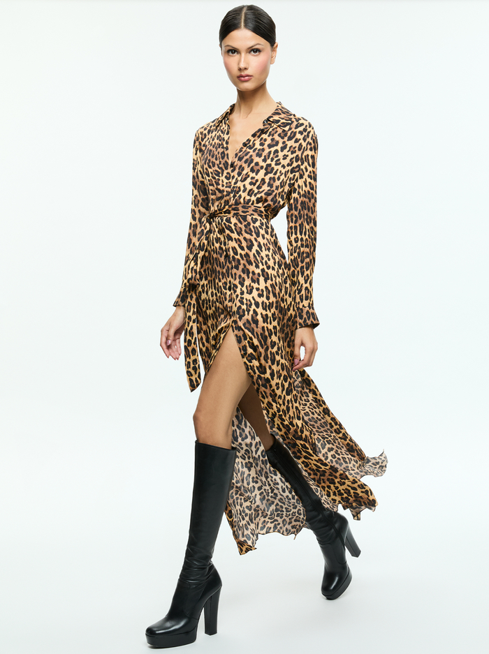 CHASSIDY MAXI SHIRT DRESS - SPOTTED LEOPARD DARK TAN image 3 - Alice And Olivia