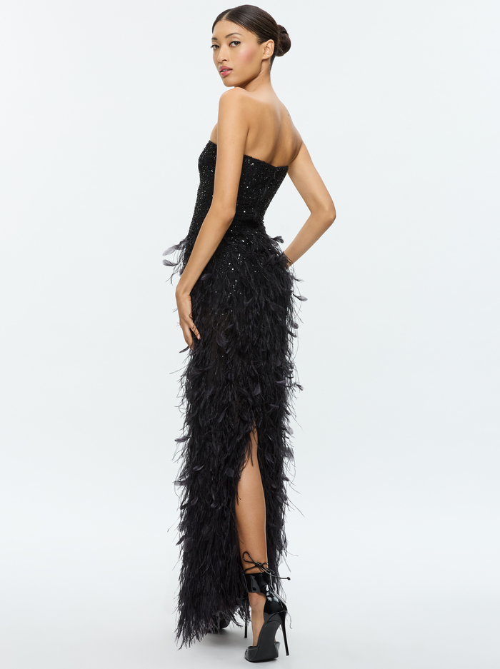 DELORA FEATHERED GOWN - BLACK image 2 - Alice And Olivia