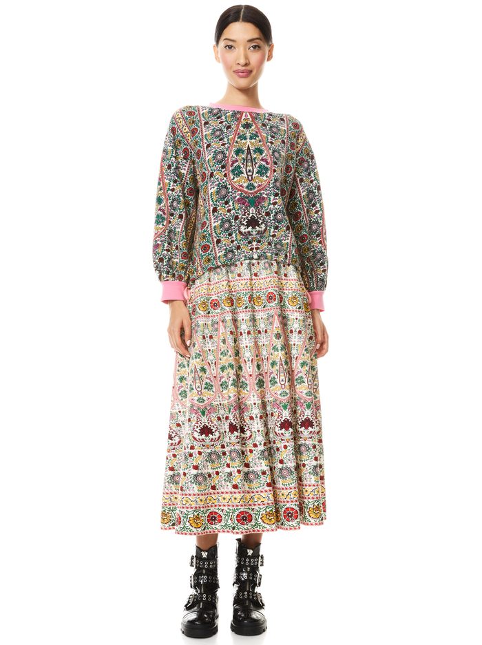 EARLA EMBROIDERED MIDI SKIRT - FLOWER POT ECRU MULTI image 2 - Alice And Olivia