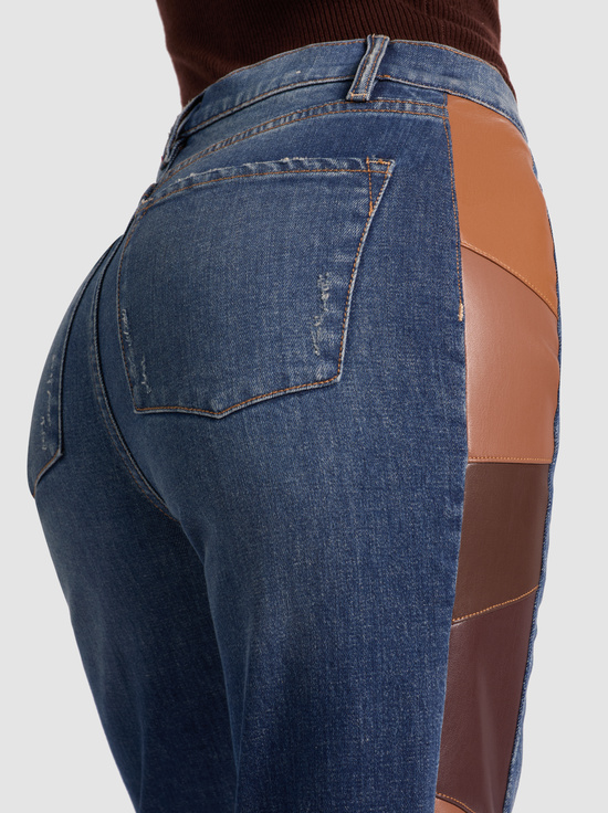 DARBY VINTAGE BLUE/DARK CHOC-SB VEGAN PATCHWORK JEAN