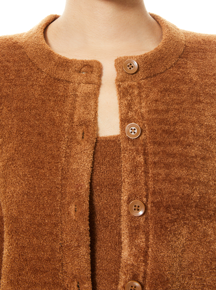 SYLVIE FUZZY CROPPED CARDIGAN - CAMEL image 3 - Alice And Olivia