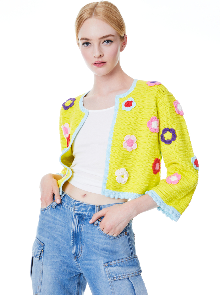 ANDERSON FLOWER CROCHET CARDIGAN - CANARY - Alice And Olivia