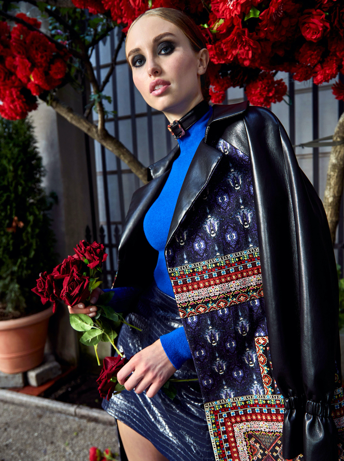 MALIA VEGAN LEATHER COMBO COAT - CARRIED AWAY MULTI/BLACK image 7 - Alice And Olivia