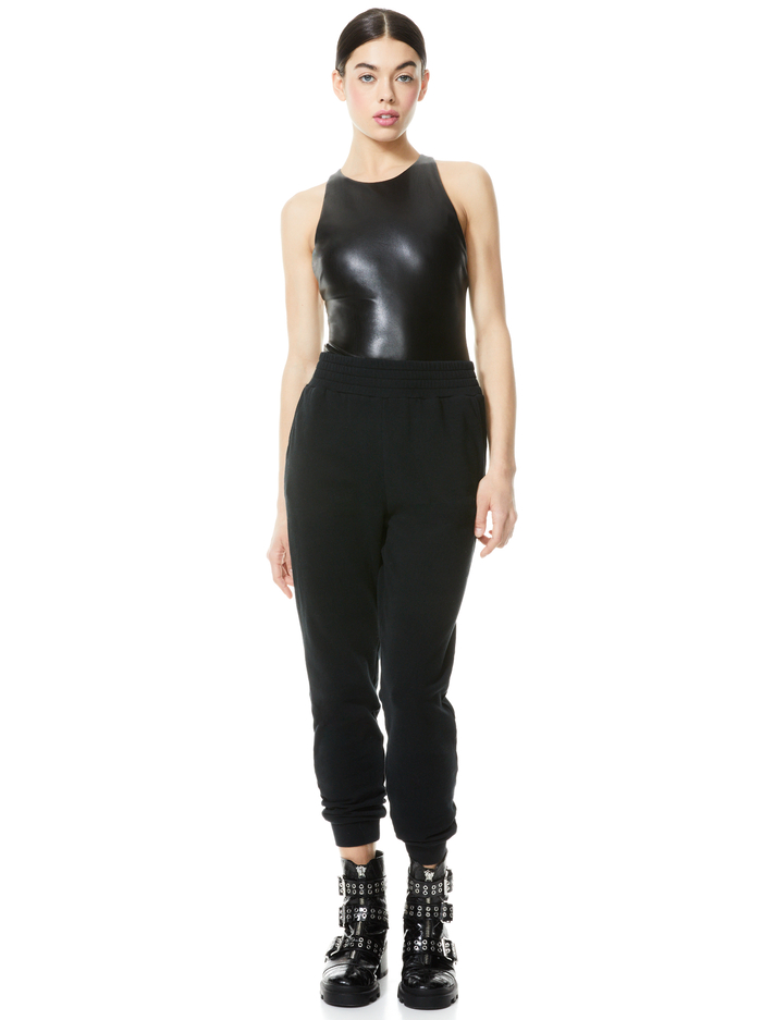 NELLIE VEGAN LEATHER BODYSUIT - BLACK image 2 - Alice And Olivia