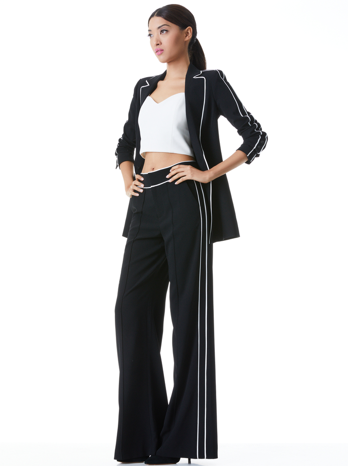 DYLAN PIPED HIGH WAIST PANT - BLACK/OFF WHITE image 4 - Alice And Olivia