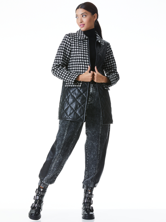SUSAN QUILTED VEGAN LEATHER COAT - BLACK/WHITE image 4 - Alice And Olivia
