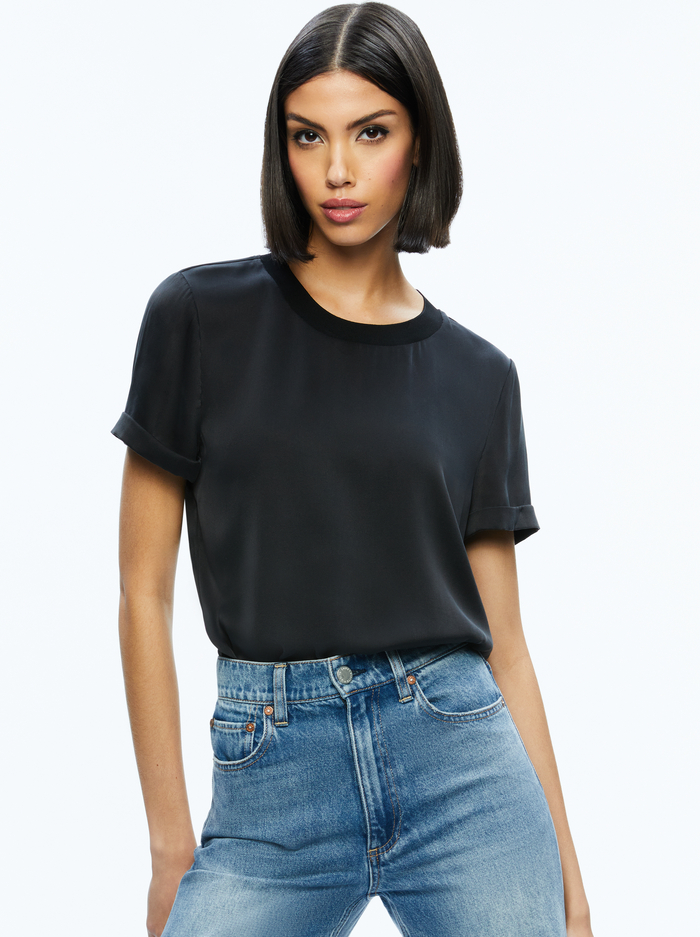 BRADEN DROP SHOULDER TEE - BLACK - Alice And Olivia