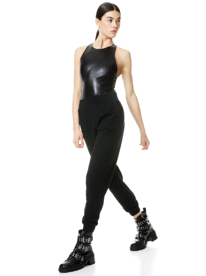 NELLIE VEGAN LEATHER BODYSUIT - BLACK image 4 - Alice And Olivia