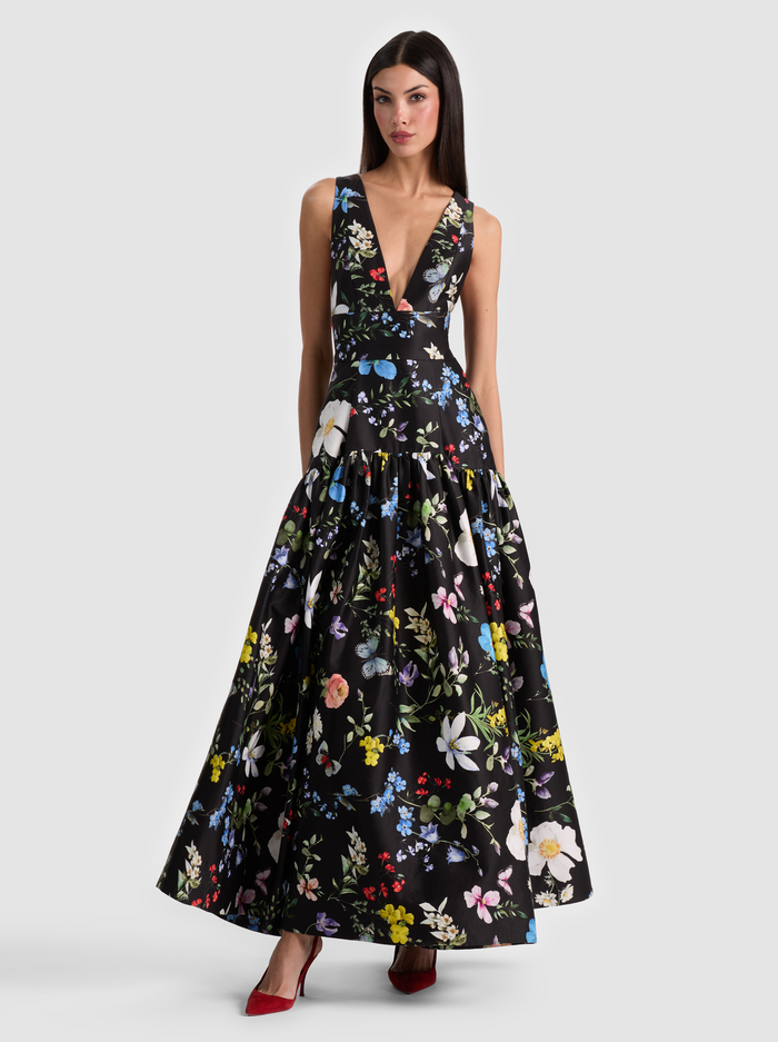 LILA STRUCTURED BALLGOWN - TWISTING VINES BLACK image 5 - ALICE + OLIVIA