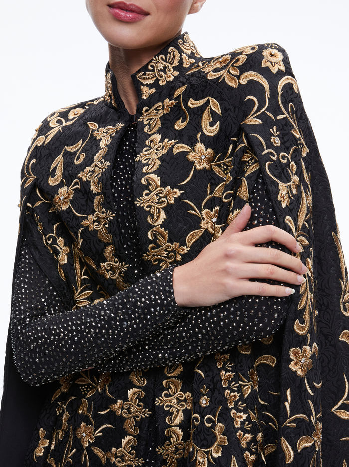 SOILA COLLARED MAXI CAPE - BLACK/BRASS image 3 - Alice And Olivia
