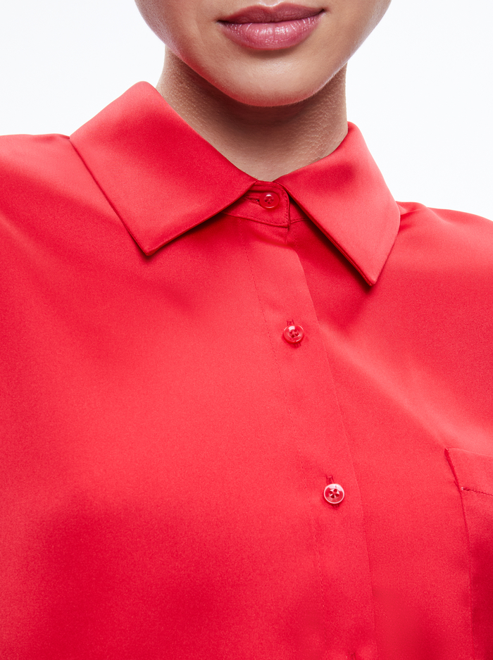 FINELY CROPPED OVERSIZED BUTTON DOWN SHIRT - PERFECT RUBY image 3 - Alice And Olivia