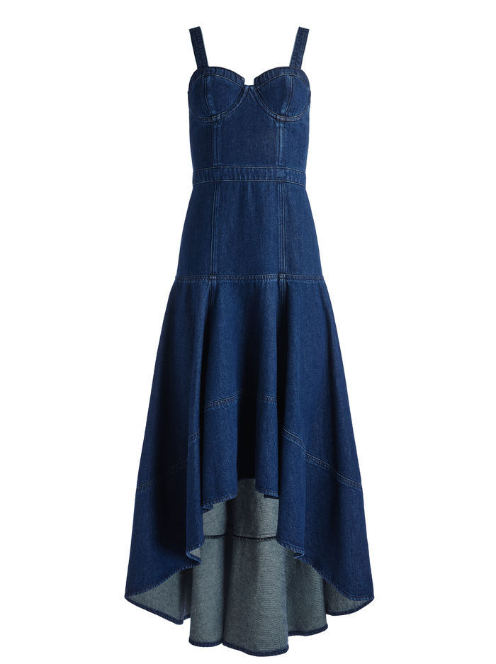 DONELLA DENIM HIGH LOW DRESS - LOVE TRAIN image 5 - Alice And Olivia