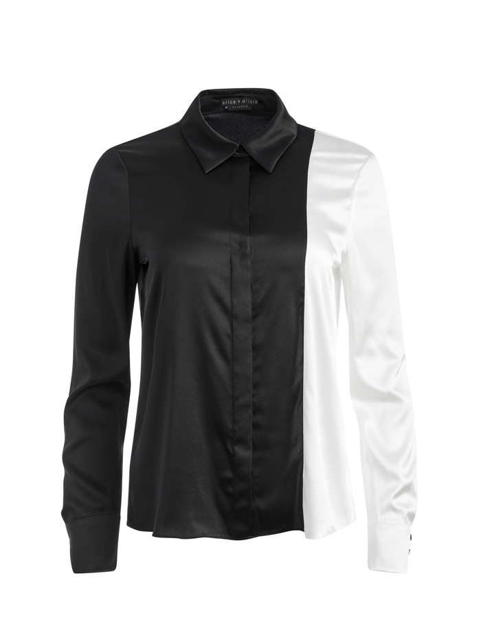 WILLA SILK BLOUSE - BLACK/OFF WHITE image 5 - Alice And Olivia