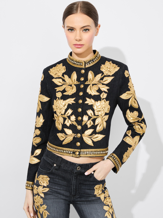 MAYA CHARCOAL BLACK/GOLD-EMERSON DENIM MILITARY JACKET