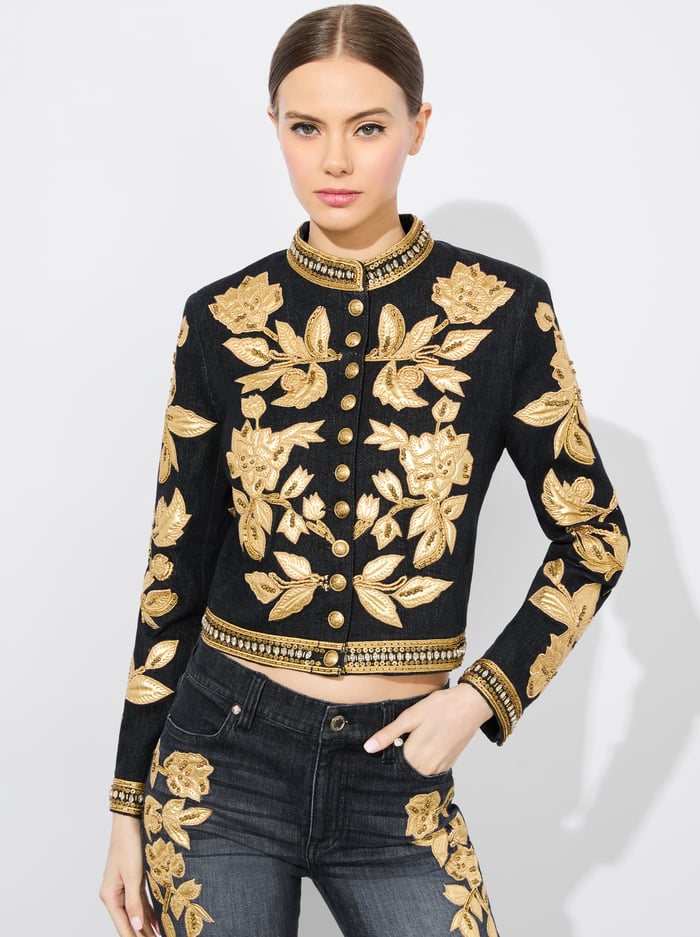 EMERSON DENIM MILITARY JACKET - MAYA CHARCOAL BLACK/GOLD image 1 - Alice And Olivia