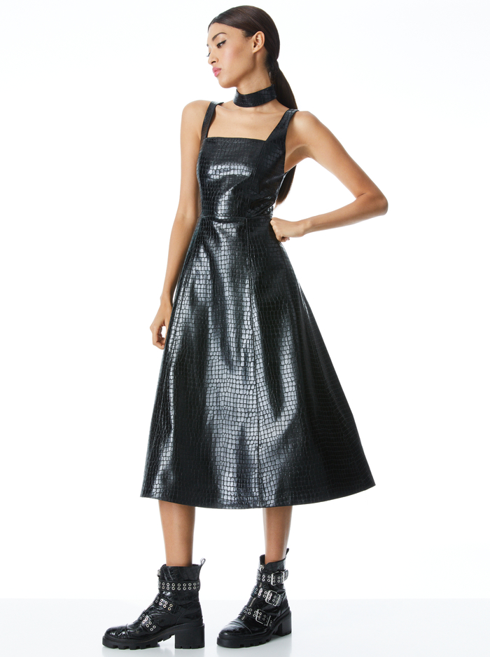 MARCIELA VEGAN LEATHER MIDI DRESS - BLACK image 4 - Alice And Olivia