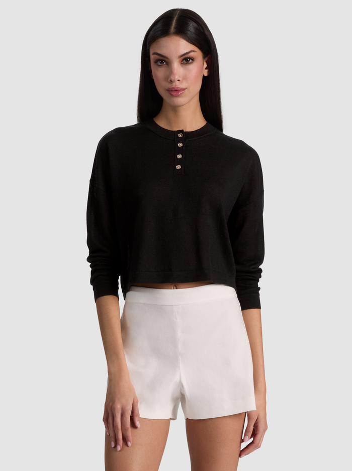 ALAINA LINEN HENLEY - BLACK - ALICE + OLIVIA