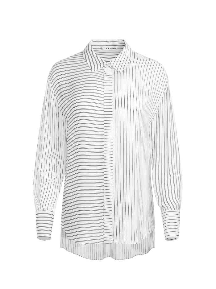 DIMITRA OVERSIZED BUTTON DOWN - PINSTRIPE OFF WHITE/BLACK image 5 - Alice And Olivia