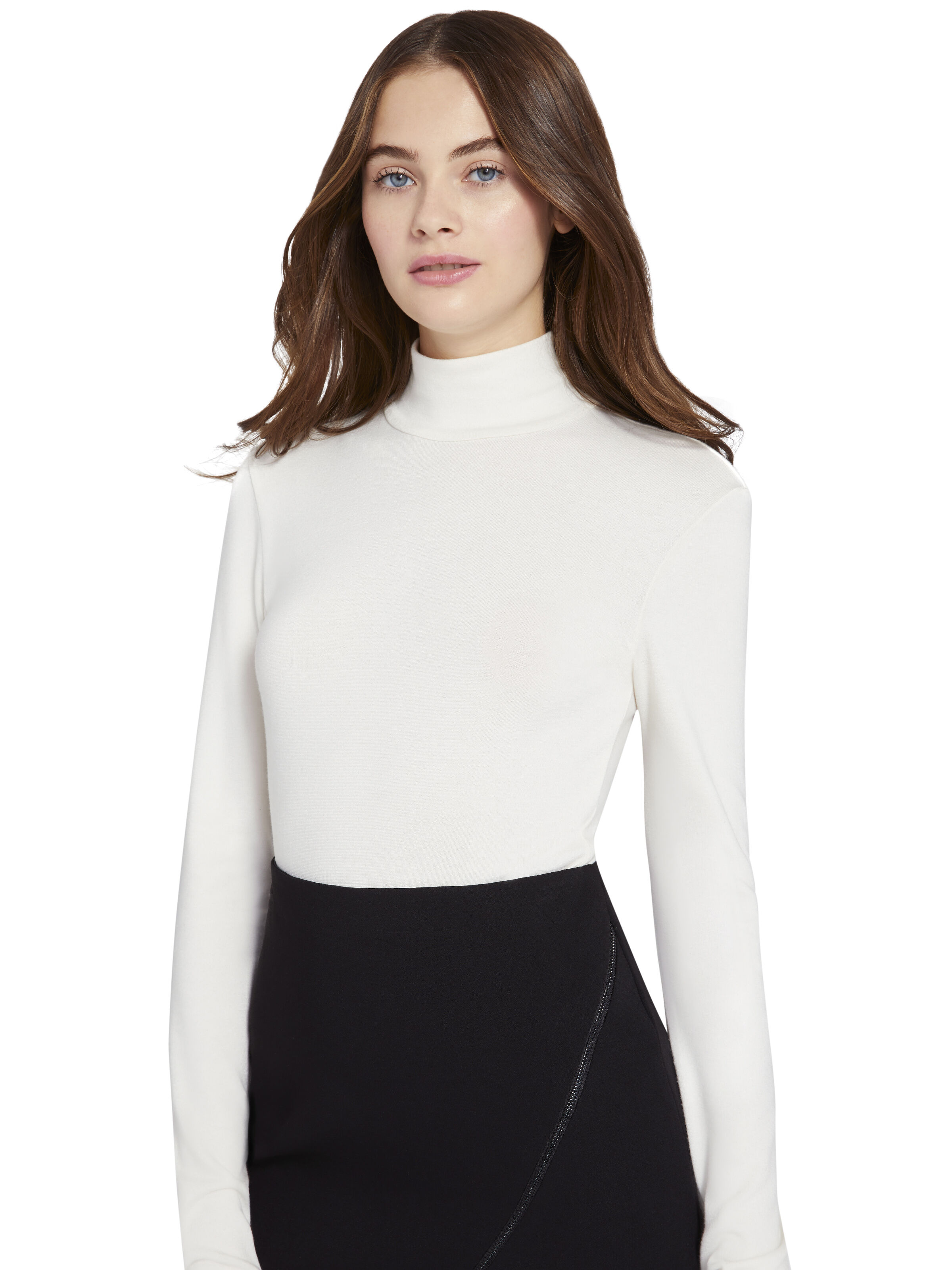 Garrison Slim Mock Neck Top In Cream Alice And Olivia