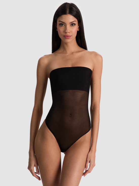 BLACK-BANDEAU STRAPLESS BODYSUIT