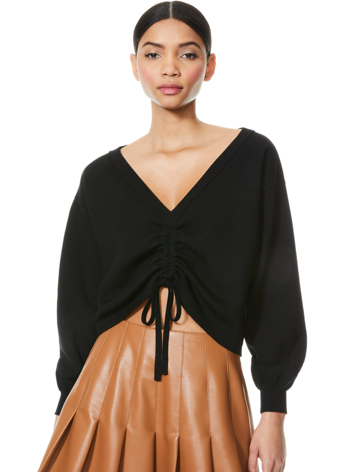 NORA REVERSIBLE DRAWCORD PULLOVER - BLACK - Alice And Olivia