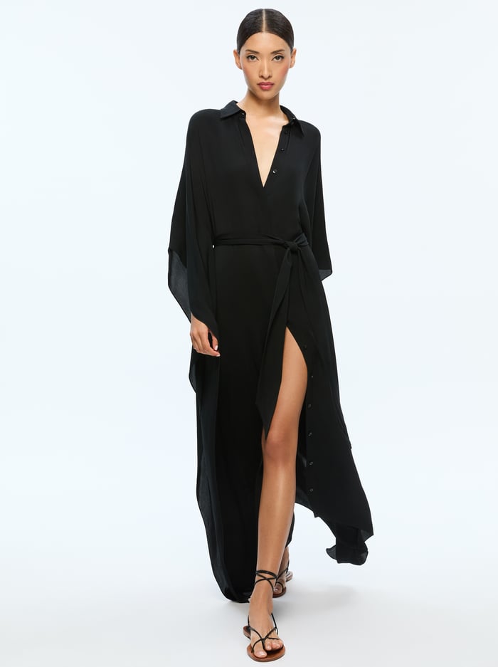 DEANNE MIDI SHIRTDRESS WITH BELT - BLACK image 4 - Alice And Olivia