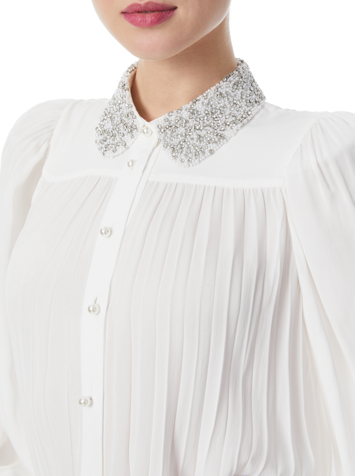 CALIDA EMBELLISHED COLLAR PLEATED BLOUSE - OFF WHITE image 3 - ALICE + OLIVIA