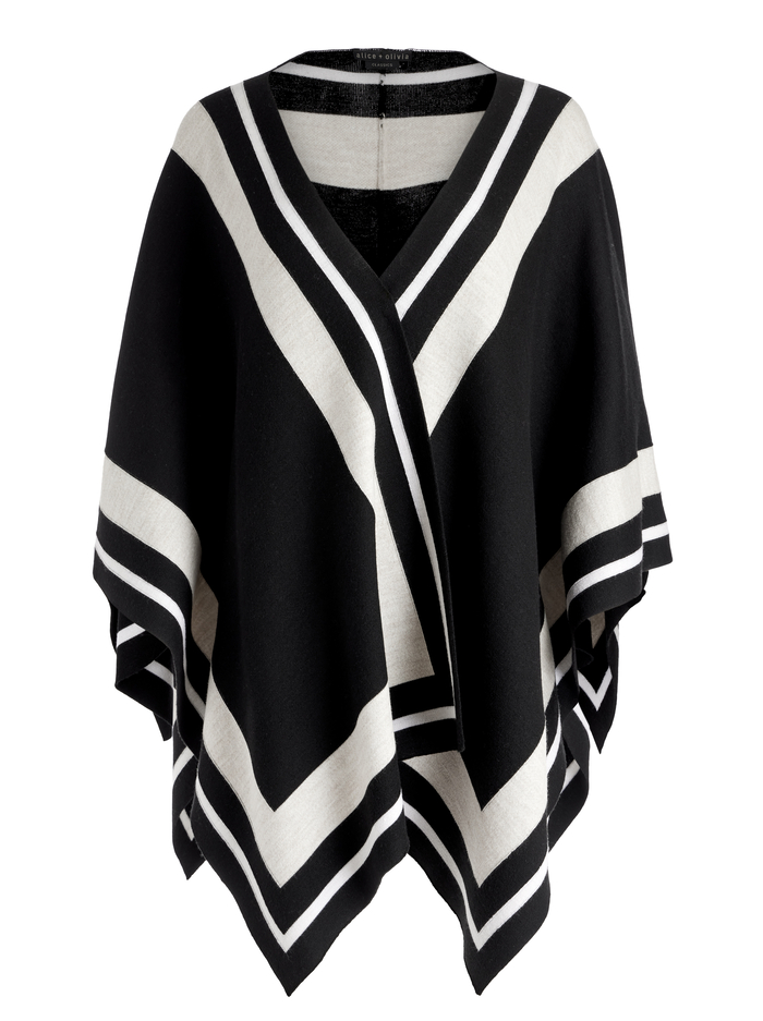KAMALA STRIPE PONCHO - BLACK/ECRU/LATTE image 4 - Alice And Olivia